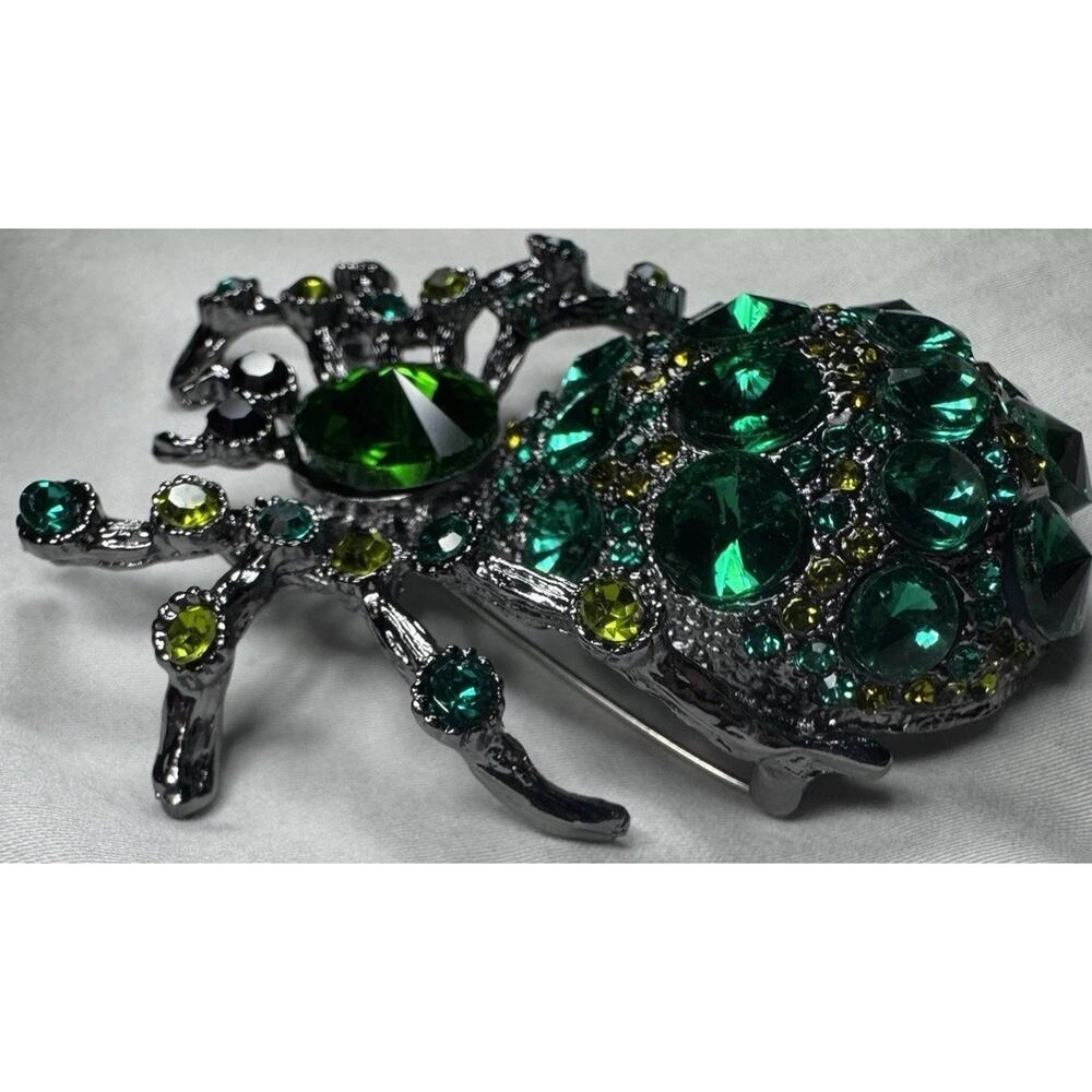 Large Green Rhinestone Spider Brooch Pin Silver Tone Gothic Statement New - Picture 4 of 5